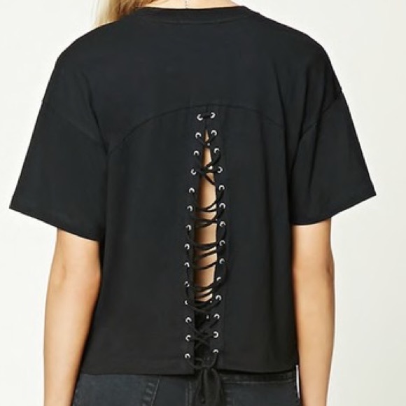 Forever21 Lace-Up Graphic Tee - Picture 2 of 7